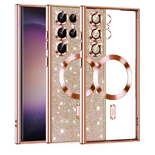 Coque MagSafe pour Samsung Galaxy S23 Ultra S918, Techsuit, Luxury Glitter, Rose Doré