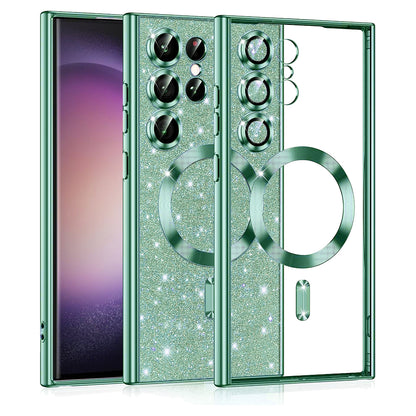 Coque MagSafe pour Samsung Galaxy S23 Ultra S918, Techsuit, Luxury Glitter, Vert Clair