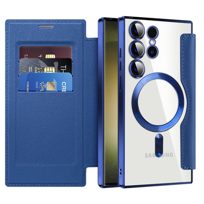 Coque MagSafe pour Samsung Galaxy S23 Ultra S918, Techsuit, SmartMag Book, Bleue