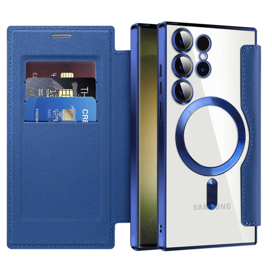 Coque MagSafe pour Samsung Galaxy S23 Ultra S918, Techsuit, SmartMag Book, Bleue