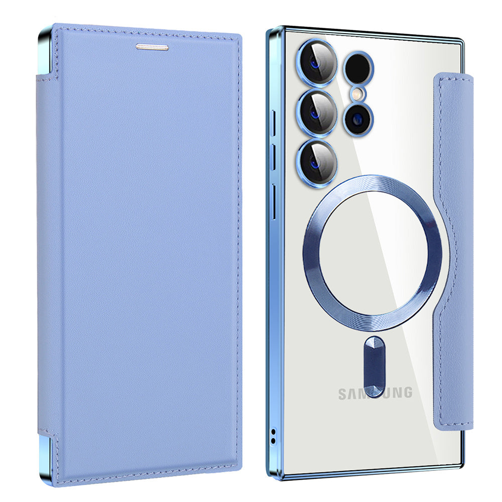 Coque MagSafe pour Samsung Galaxy S23 Ultra S918, Techsuit, SmartMag Book, Bleu