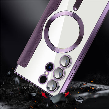 Coque MagSafe pour Samsung Galaxy S23 Ultra S918, Techsuit, SmartMag Book, Marron