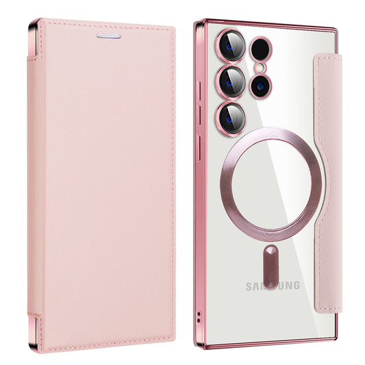 Coque MagSafe pour Samsung Galaxy S23 Ultra S918, Techsuit, SmartMag Book, Rose