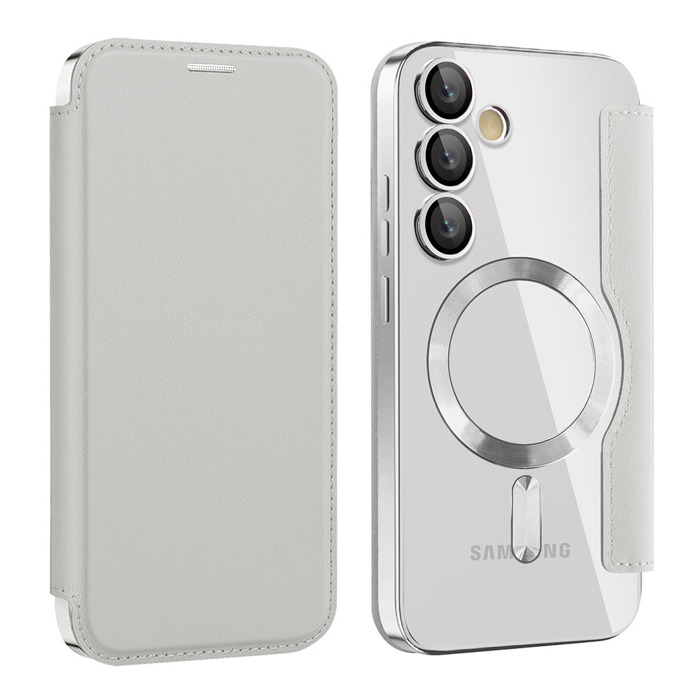 Coque MagSafe pour Samsung Galaxy S24 FE S721, Techsuit, SmartMag Book, Gris