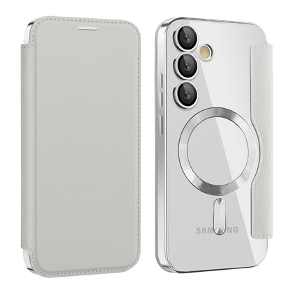 Coque MagSafe pour Samsung Galaxy S24 FE S721, Techsuit, SmartMag Book, Gris