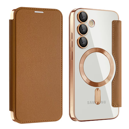 Coque MagSafe pour Samsung Galaxy S24 FE S721, Techsuit, SmartMag Book, Marron