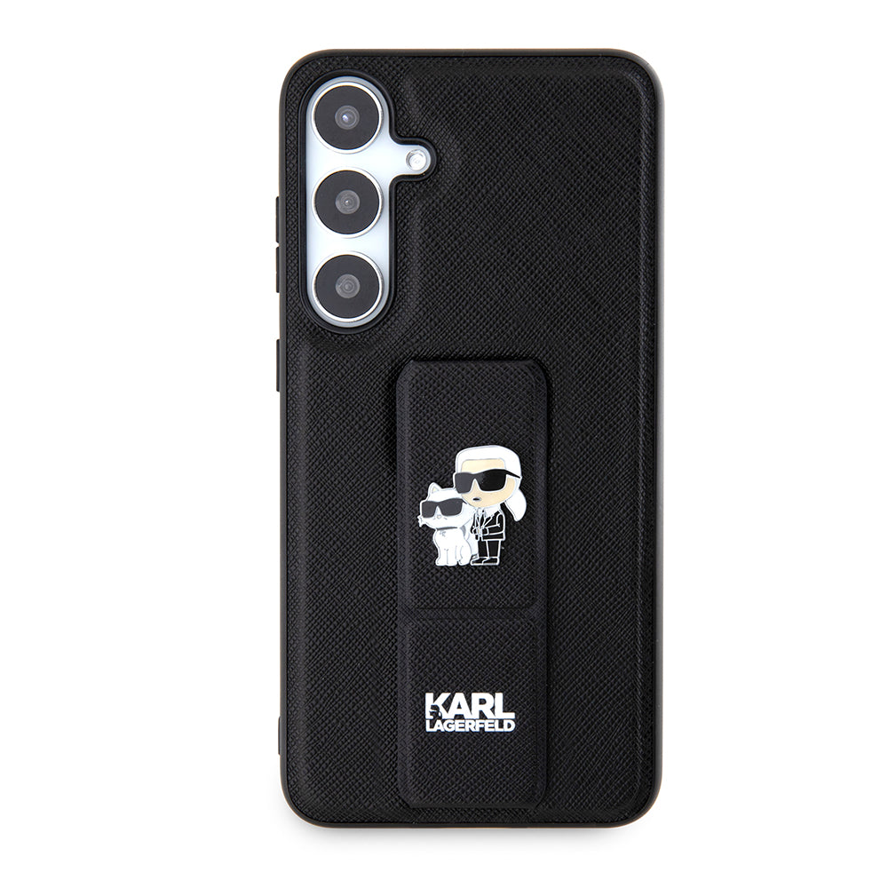 Coque MagSafe pour Samsung Galaxy S24+ S926, Karl Lagerfeld, Saffiano Gripstand Karl & Choupette, Noire