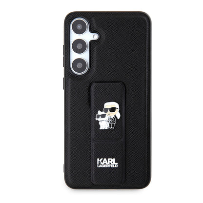 Coque MagSafe pour Samsung Galaxy S24+ S926, Karl Lagerfeld, Saffiano Gripstand Karl & Choupette, Noire