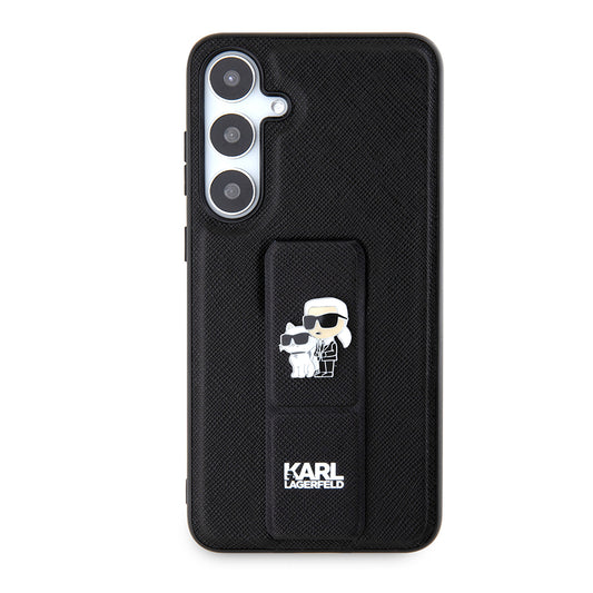 Coque MagSafe pour Samsung Galaxy S24+ S926, Karl Lagerfeld, Saffiano Gripstand Karl & Choupette, Noire