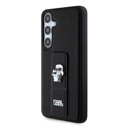 Coque MagSafe pour Samsung Galaxy S24+ S926, Karl Lagerfeld, Saffiano Gripstand Karl & Choupette, Noire