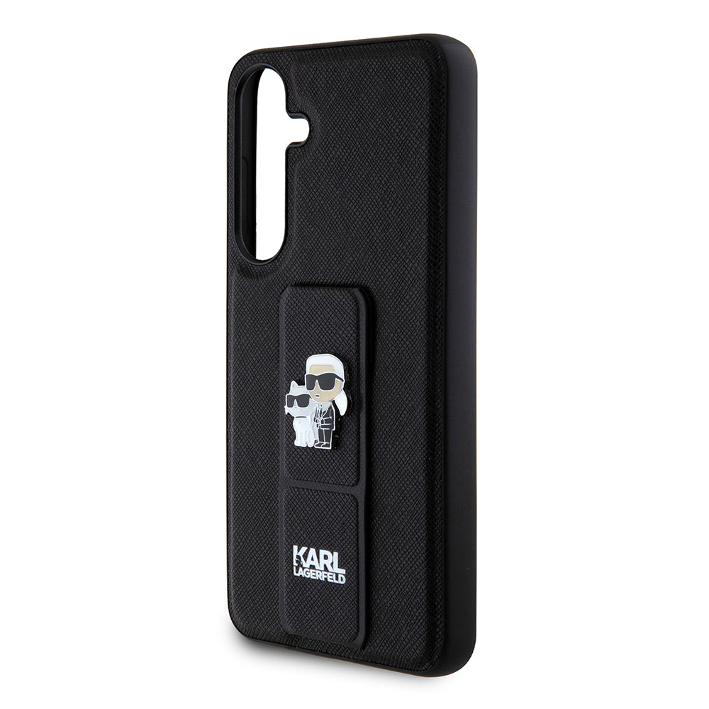 Coque MagSafe pour Samsung Galaxy S24+ S926, Karl Lagerfeld, Saffiano Gripstand Karl & Choupette, Noire