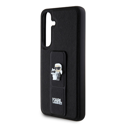 Coque MagSafe pour Samsung Galaxy S24+ S926, Karl Lagerfeld, Saffiano Gripstand Karl & Choupette, Noire