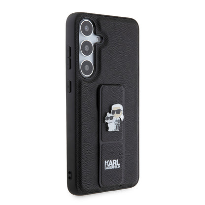 Coque MagSafe pour Samsung Galaxy S24+ S926, Karl Lagerfeld, Saffiano Gripstand Karl & Choupette, Noire