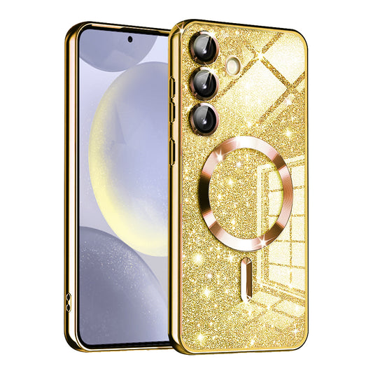 Coque MagSafe pour Samsung Galaxy S24+ S926, Techsuit, Luxury Glitter, Dorée