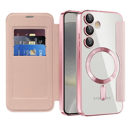 Coque MagSafe pour Samsung Galaxy S24+ S926, Techsuit, SmartMag Book, Rose