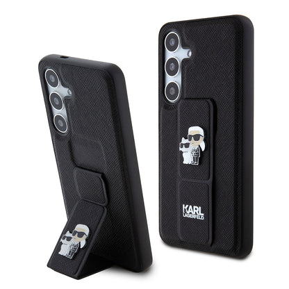 Étui MagSafe pour Samsung Galaxy S24 S921, Karl Lagerfeld, Saffiano Gripstand Karl & Choupette, Noir