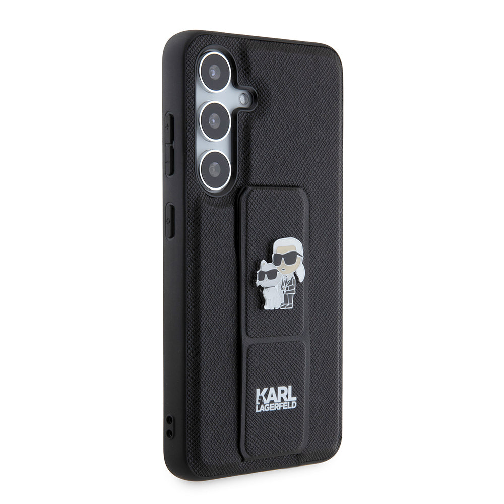Étui MagSafe pour Samsung Galaxy S24 S921, Karl Lagerfeld, Saffiano Gripstand Karl & Choupette, Noir