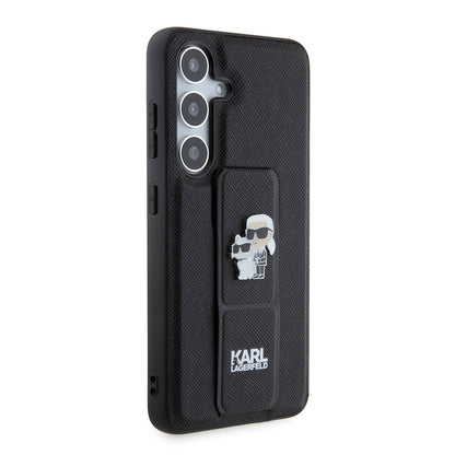 Étui MagSafe pour Samsung Galaxy S24 S921, Karl Lagerfeld, Saffiano Gripstand Karl & Choupette, Noir