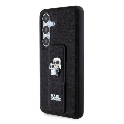 Étui MagSafe pour Samsung Galaxy S24 S921, Karl Lagerfeld, Saffiano Gripstand Karl & Choupette, Noir
