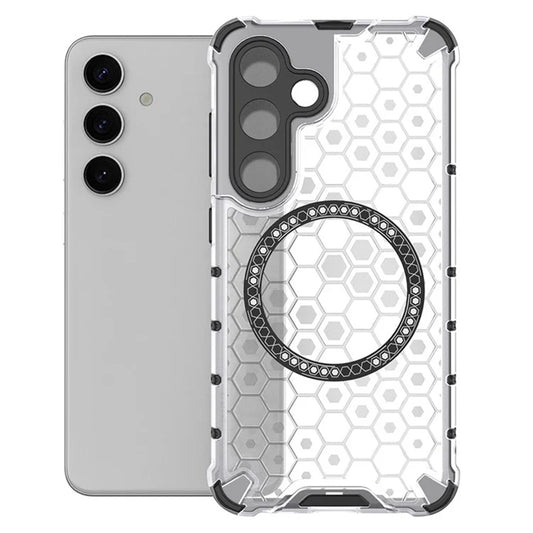 Coque MagSafe pour Samsung Galaxy S24 S921, Techsuit, HoneyComb Shield, Blanche
