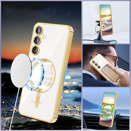 Coque MagSafe pour Samsung Galaxy S24 S921, Techsuit, Luxury Crystal, Dorée