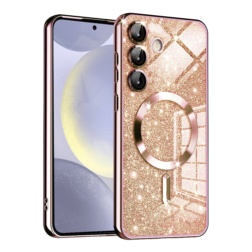 Coque MagSafe pour Samsung Galaxy S24 S921, Techsuit, Luxury Glitter, Rose Doré