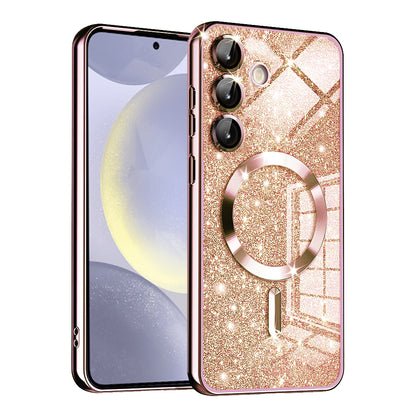 Coque MagSafe pour Samsung Galaxy S24 S921, Techsuit, Luxury Glitter, Rose Doré
