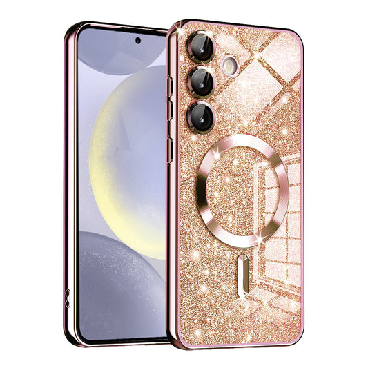 Coque MagSafe pour Samsung Galaxy S24 S921, Techsuit, Luxury Glitter, Rose Doré