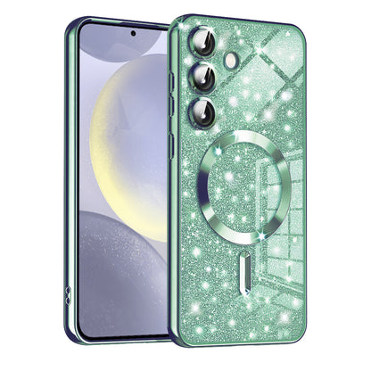 Coque MagSafe pour Samsung Galaxy S24 S921, Techsuit, Luxury Glitter, Vert Clair