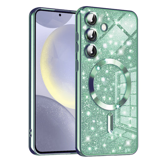 Coque MagSafe pour Samsung Galaxy S24 S921, Techsuit, Luxury Glitter, Vert Clair