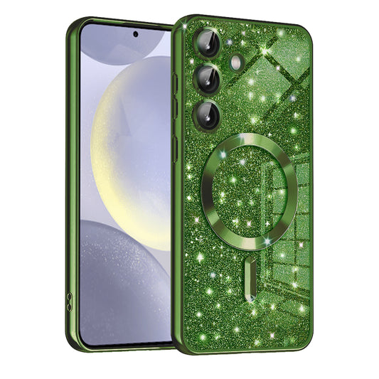 Coque MagSafe pour Samsung Galaxy S24 S921, Techsuit, Luxury Glitter, Vert Foncé