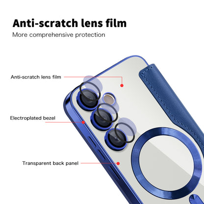 Coque MagSafe pour Samsung Galaxy S24 S921, Techsuit, SmartMag Book, Bleue