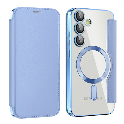 Coque MagSafe pour Samsung Galaxy S24 S921, Techsuit, SmartMag Book, Bleu