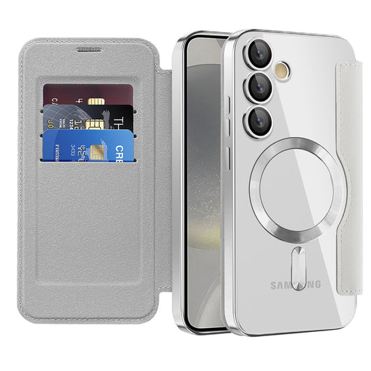 Coque MagSafe pour Samsung Galaxy S24 S921, Techsuit, SmartMag Book, Gris
