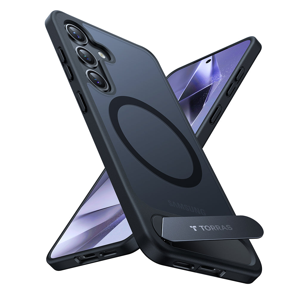 Coque MagSafe pour Samsung Galaxy S24 S921, Torras, Pstand, Noire