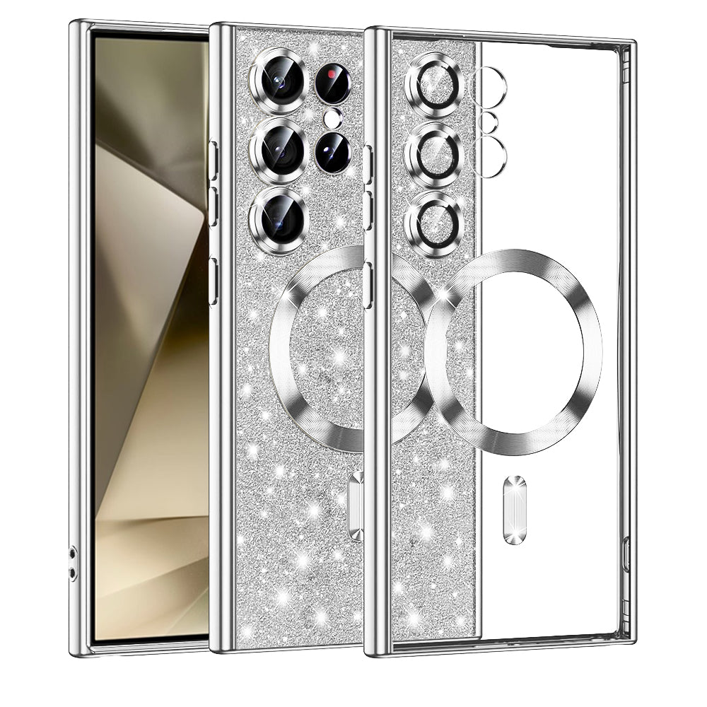 Coque MagSafe pour Samsung Galaxy S24 Ultra S928, Techsuit, Luxury Glitter, Argentée