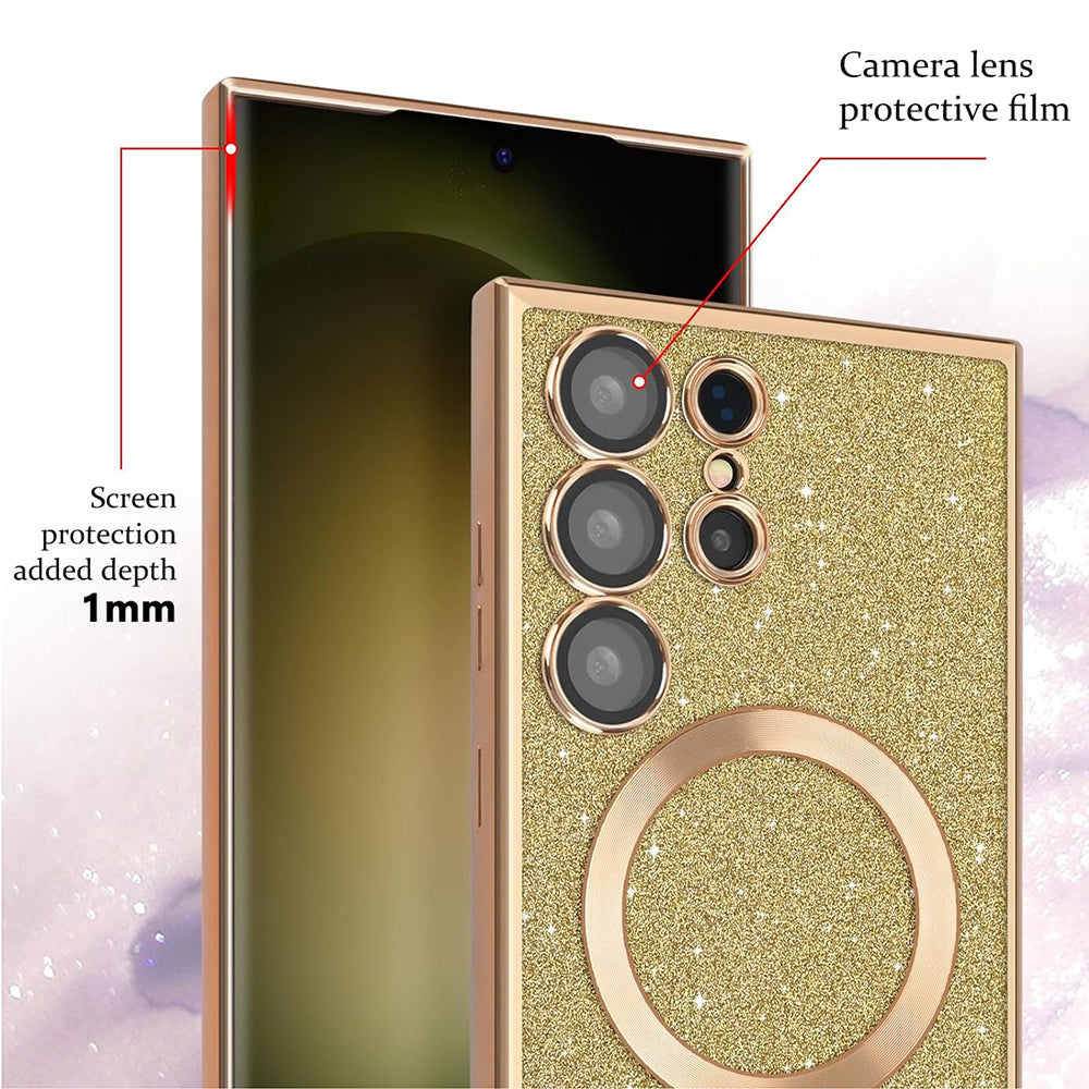 Coque MagSafe pour Samsung Galaxy S24 Ultra S928, Techsuit, Luxury Glitter, Argentée