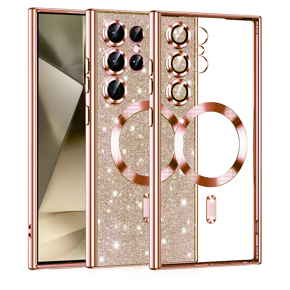 Coque MagSafe pour Samsung Galaxy S24 Ultra S928, Techsuit, Luxury Glitter, Rose Doré