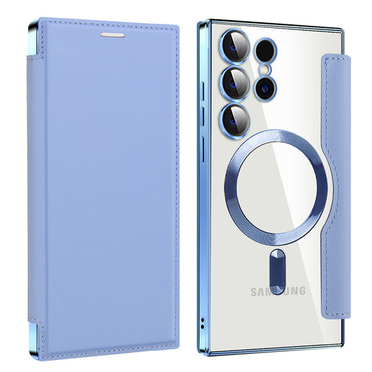 Coque MagSafe pour Samsung Galaxy S24 Ultra S928, Techsuit, SmartMag Book, Bleu