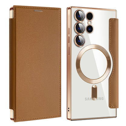 Coque MagSafe pour Samsung Galaxy S24 Ultra S928, Techsuit, SmartMag Book, Marron