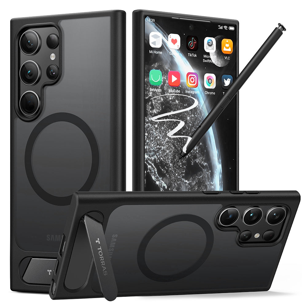 Coque MagSafe pour Samsung Galaxy S24 Ultra S928, Torras, Pstand, Noire