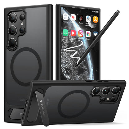 Coque MagSafe pour Samsung Galaxy S24 Ultra S928, Torras, Pstand, Noire
