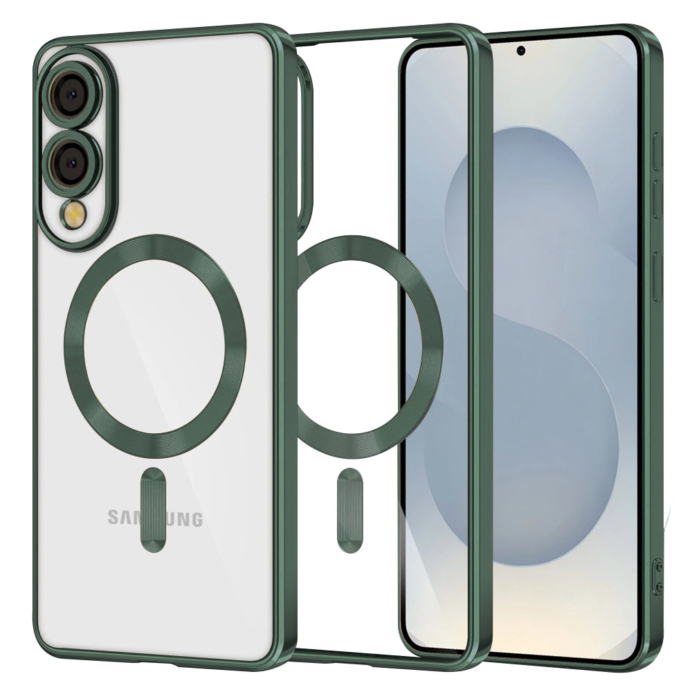 Coque MagSafe pour Samsung Galaxy S25 Edge S937, Techsuit, Luxury Crystal, Vert Foncé