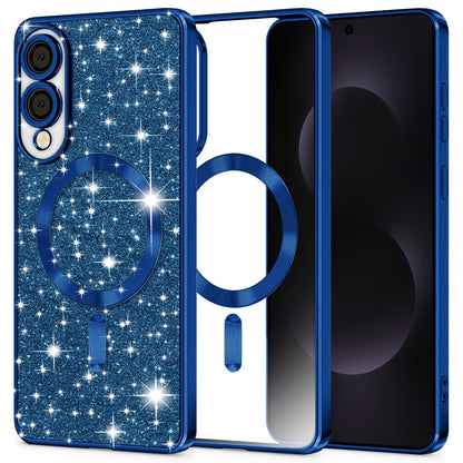 Coque MagSafe pour Samsung Galaxy S25 Edge S937, Techsuit, Luxury Glitter, Bleu Foncé