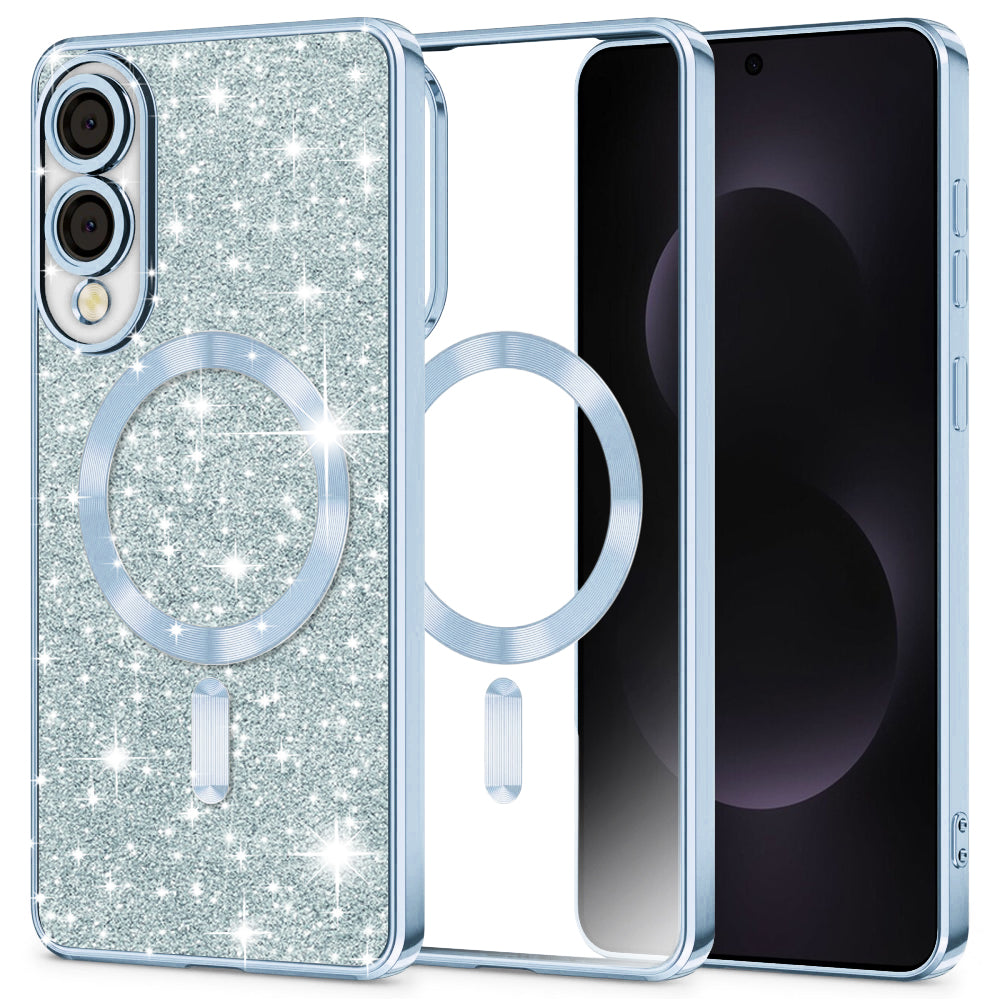 Coque MagSafe pour Samsung Galaxy S25 Edge S937, Techsuit, Luxury Glitter, Bleu