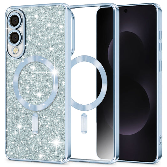 Coque MagSafe pour Samsung Galaxy S25 Edge S937, Techsuit, Luxury Glitter, Bleu