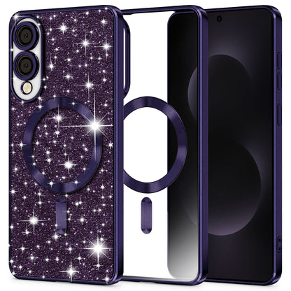 Coque MagSafe pour Samsung Galaxy S25 Edge S937, Techsuit, Luxury Glitter, Violet Foncé