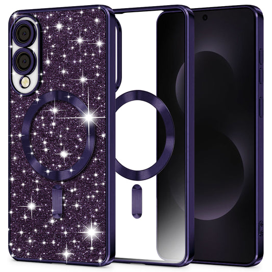 Coque MagSafe pour Samsung Galaxy S25 Edge S937, Techsuit, Luxury Glitter, Violet Foncé