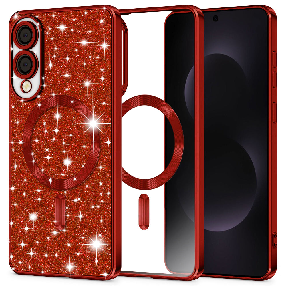 Coque MagSafe pour Samsung Galaxy S25 Edge S937, Techsuit, Luxury Glitter, Rouge