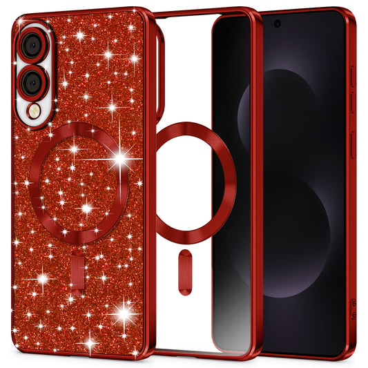Coque MagSafe pour Samsung Galaxy S25 Edge S937, Techsuit, Luxury Glitter, Rouge